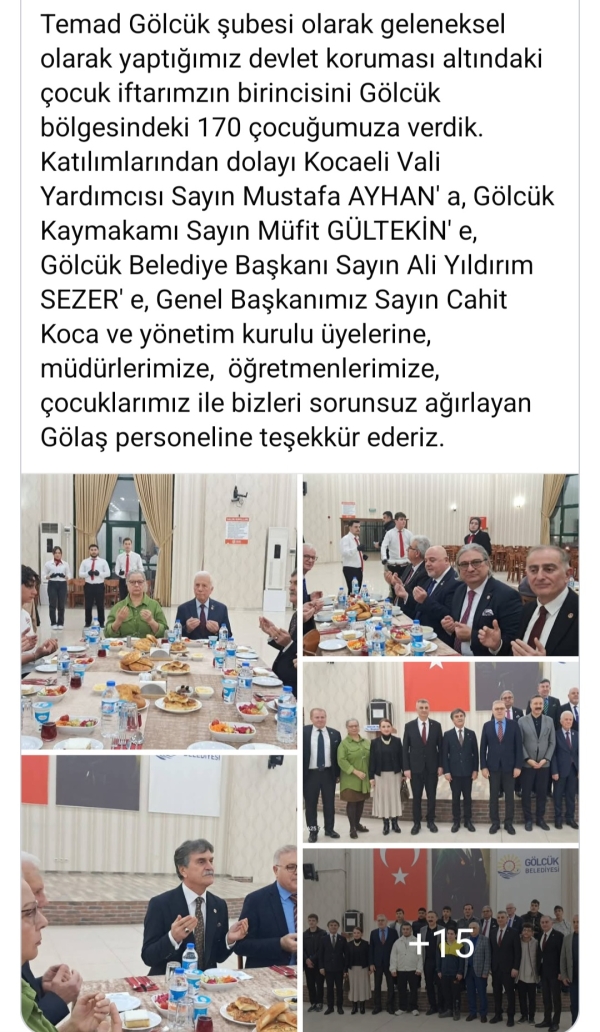Temad Gölcük şubesi olarak geleneksel olarak yaptığımız devlet koruması altındaki çocuk iftarımzın birincisini Gölcük bölgesindeki 170 çocuğumuza verdik.